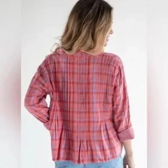 NATURAL LIFE Pink and Purple Plaid Blouse - Picture 2 of 5
